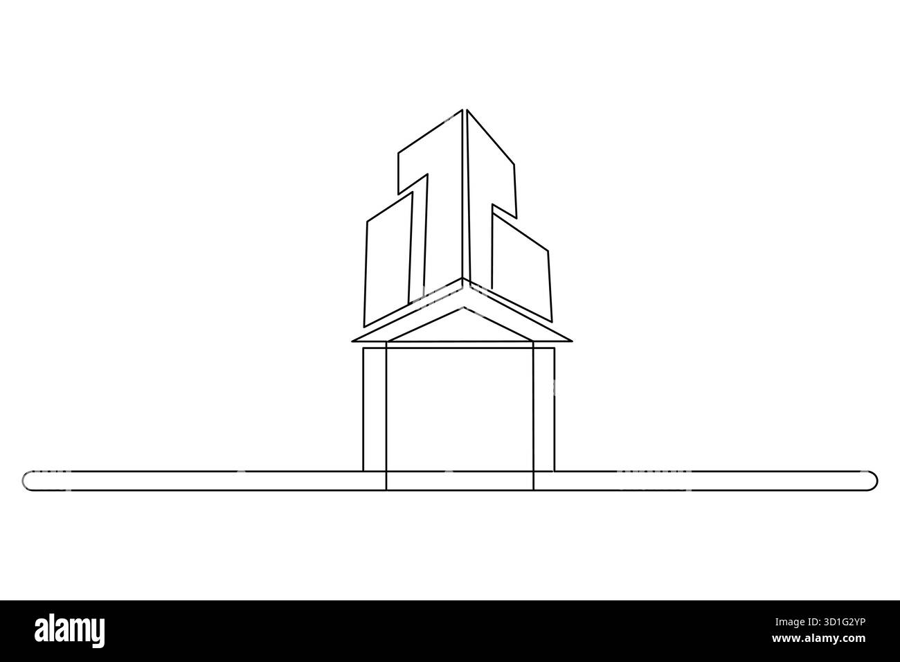 Office building minimalist continuous one line drawing of a modern art ...