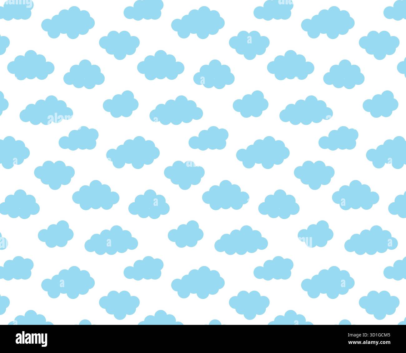 Blue clouds on white background. Vector pattern in flat style Stock Vector