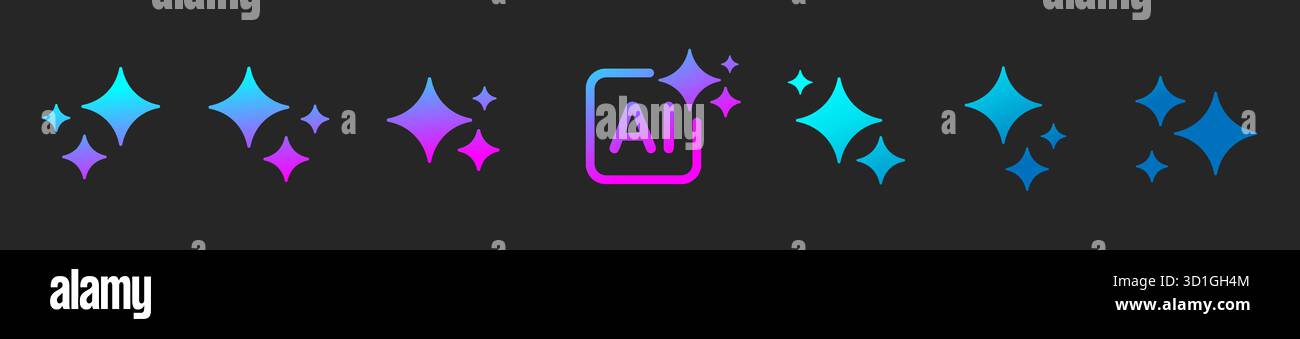 A set of colored artificial intelligence icons. Icons, icons with artificial intelligence in a linear style on a black background. Stock Vector