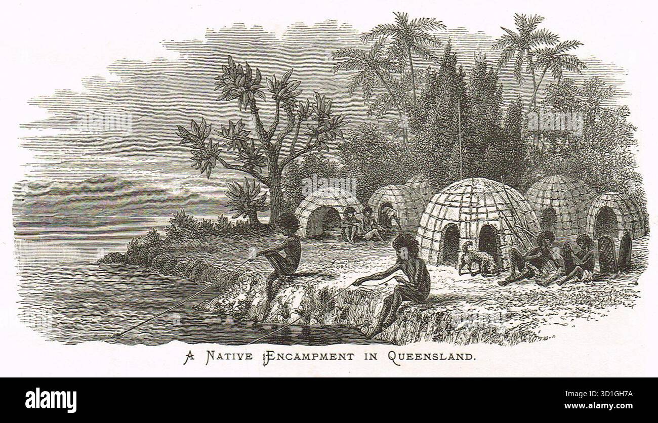 Australia Native native encampment in Queensland, Australia in the 19th century Stock ...