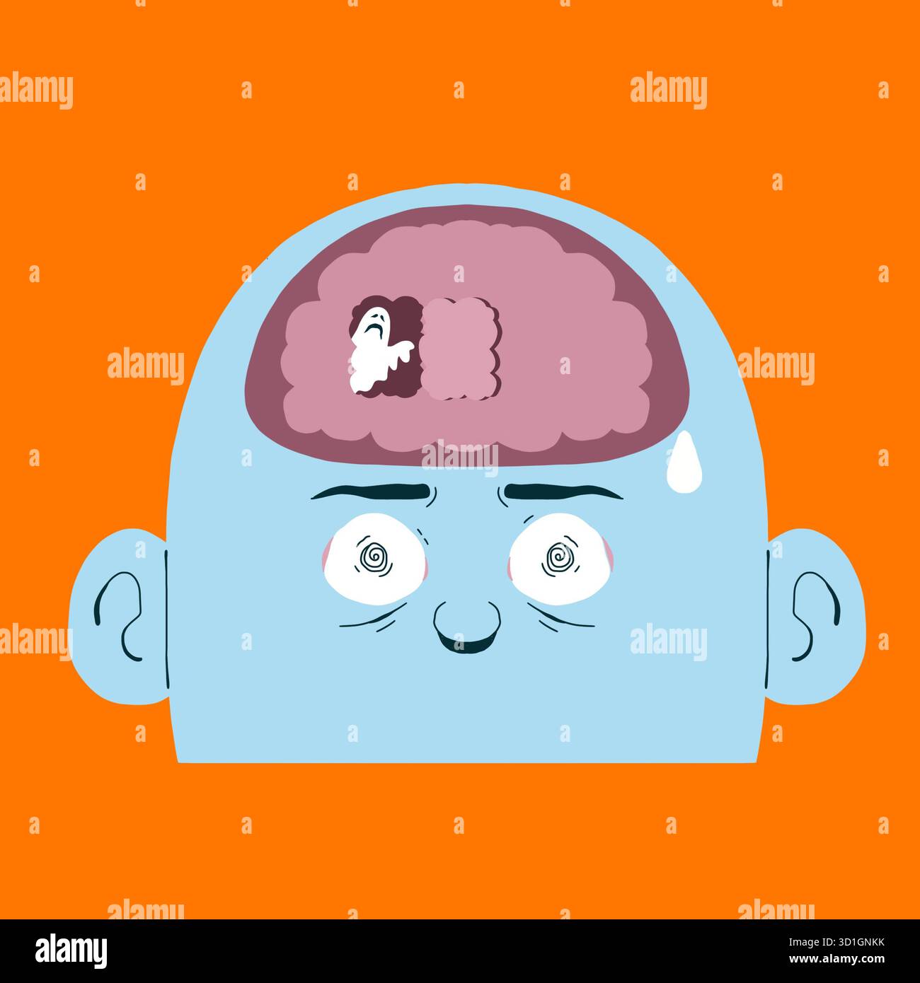 Negative Thinking Illustration. a ghost inside a human brain ...