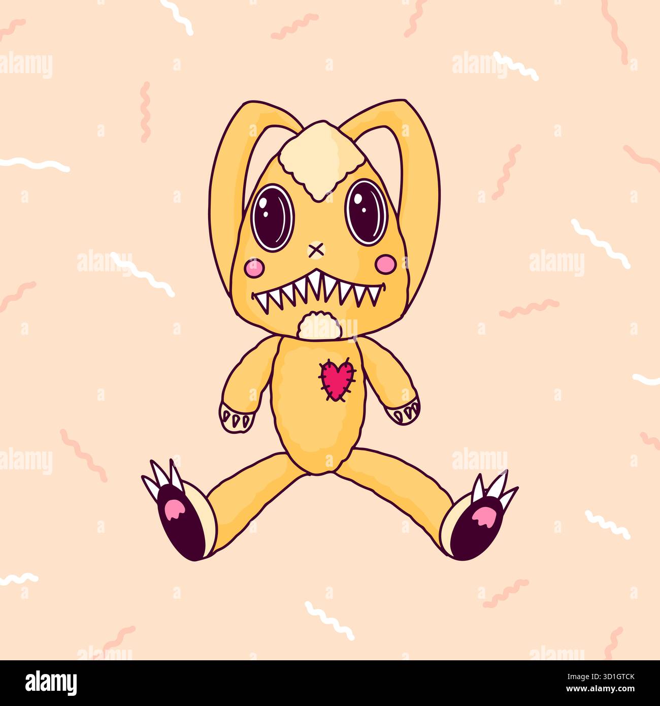Cute and scary Monster Character Rabbit with claws. Funny mascot kawaii ...