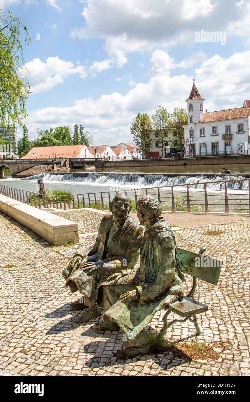 Memorial statue to Fernando Lopes-Graça and Fernando Araújo Ferreira, located on the banks of the river Nabã in Tomar, Portugal. Stock Photo