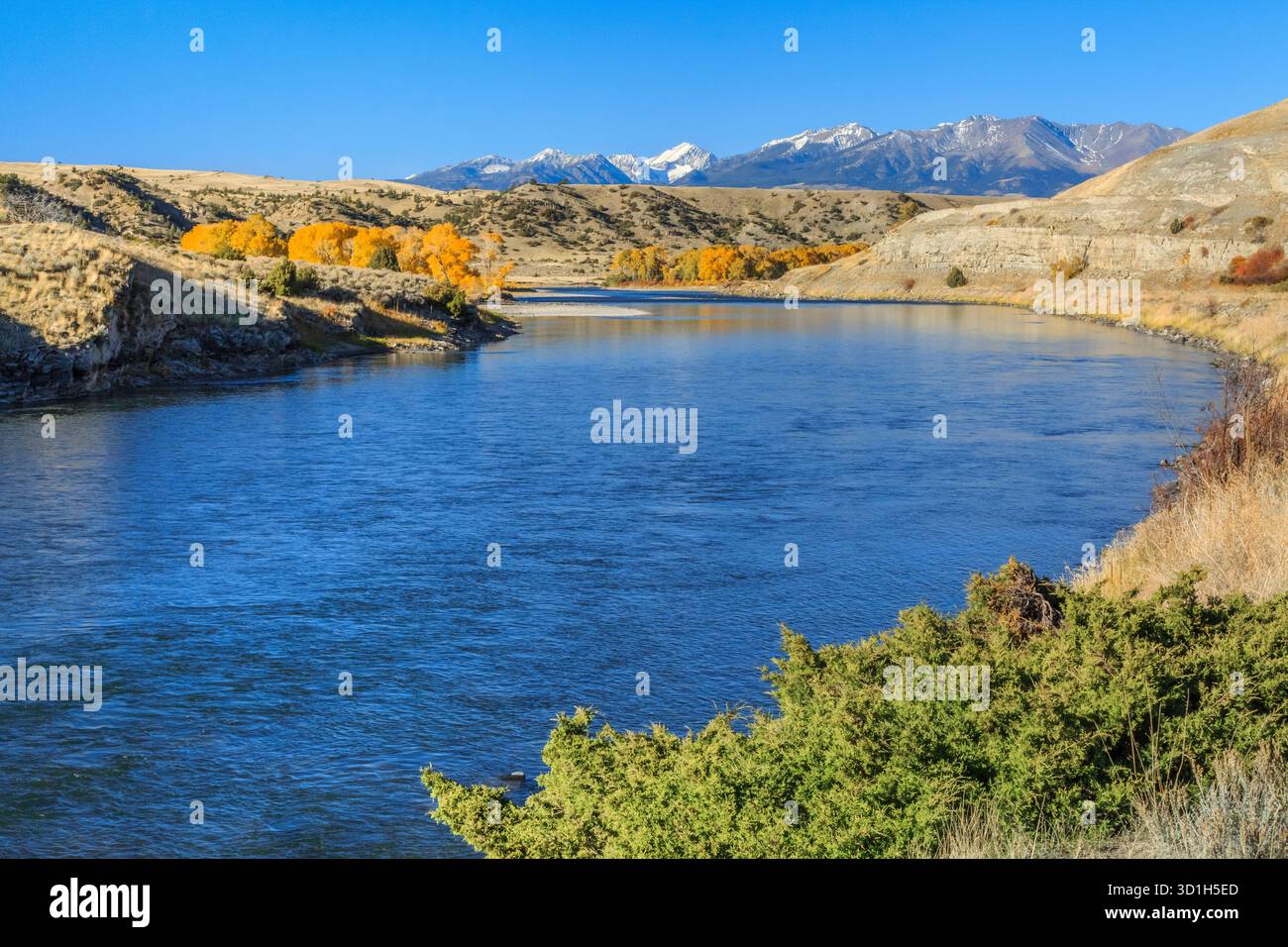 Springdale Mt yellowstone river and fall colors below the crazy mountains near ...
