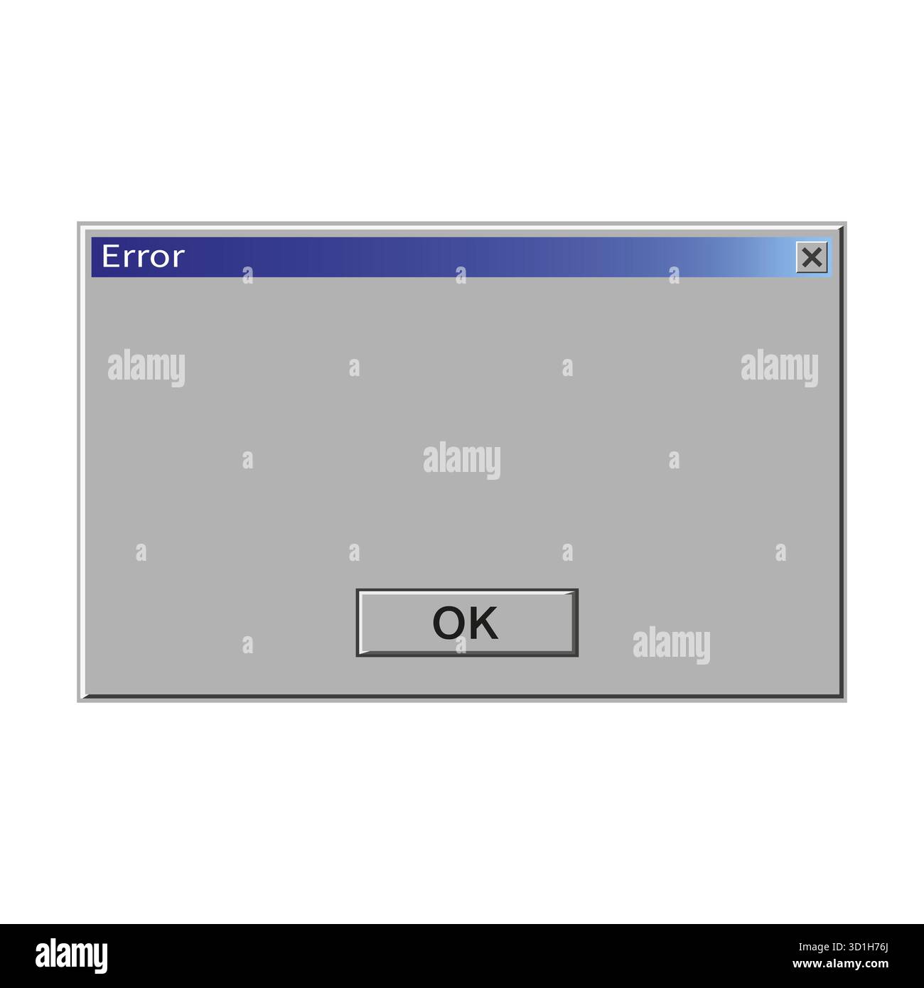 Error message box. System alert window. Gray failure popup. Minimal warning screen. Stock Vector