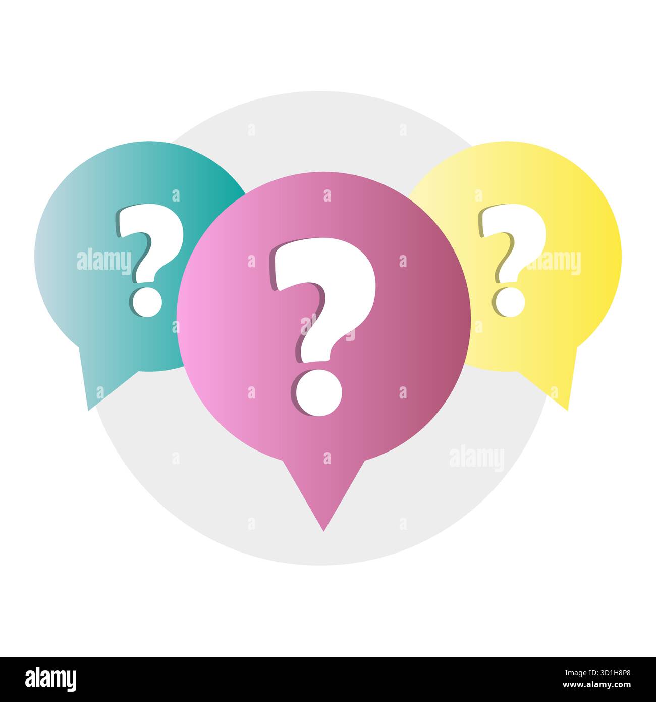 Question mark bubbles. Colorful speech bubbles. Dialogue query symbols. Vector communication icons. Stock Vector