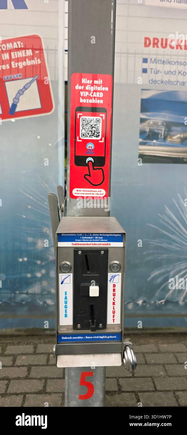 Berlin, Germany - May 18, 2025: Payment terminal for digital transactions located at public service station with clear signage. - Smartphone Captured Stock Image