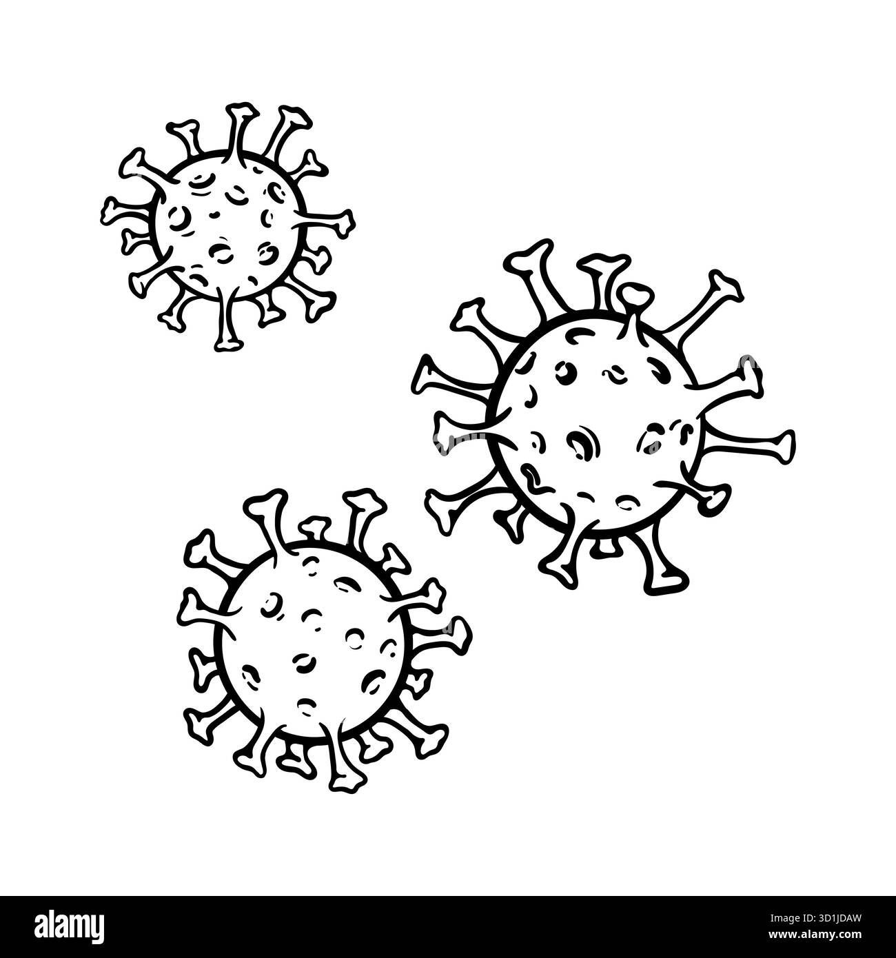Hand drawn black and white doodle sketch bacterium and virus . Vector ...