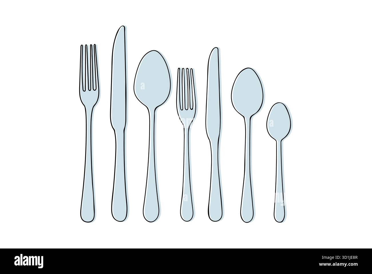 set of Cutlery knife, fork, spoon vector doodle icons. Isolated on white background. Design for menu restaurant and cafe. Kitchen cutlery Stock Vector