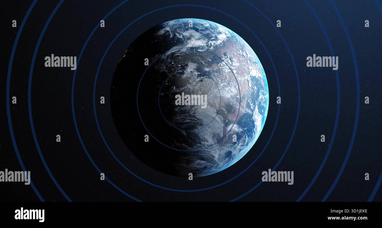 Rotating planet Earth partially illuminated by sunlight in outer space ...