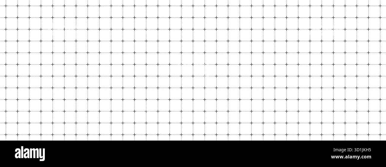 Dotted square grid planer page. Seamless black dashed checkered paper pattern. Simple crossed dash graph texture. Bullet journal notebook background. School math lined sheet wallpaper. Vector Stock Vector