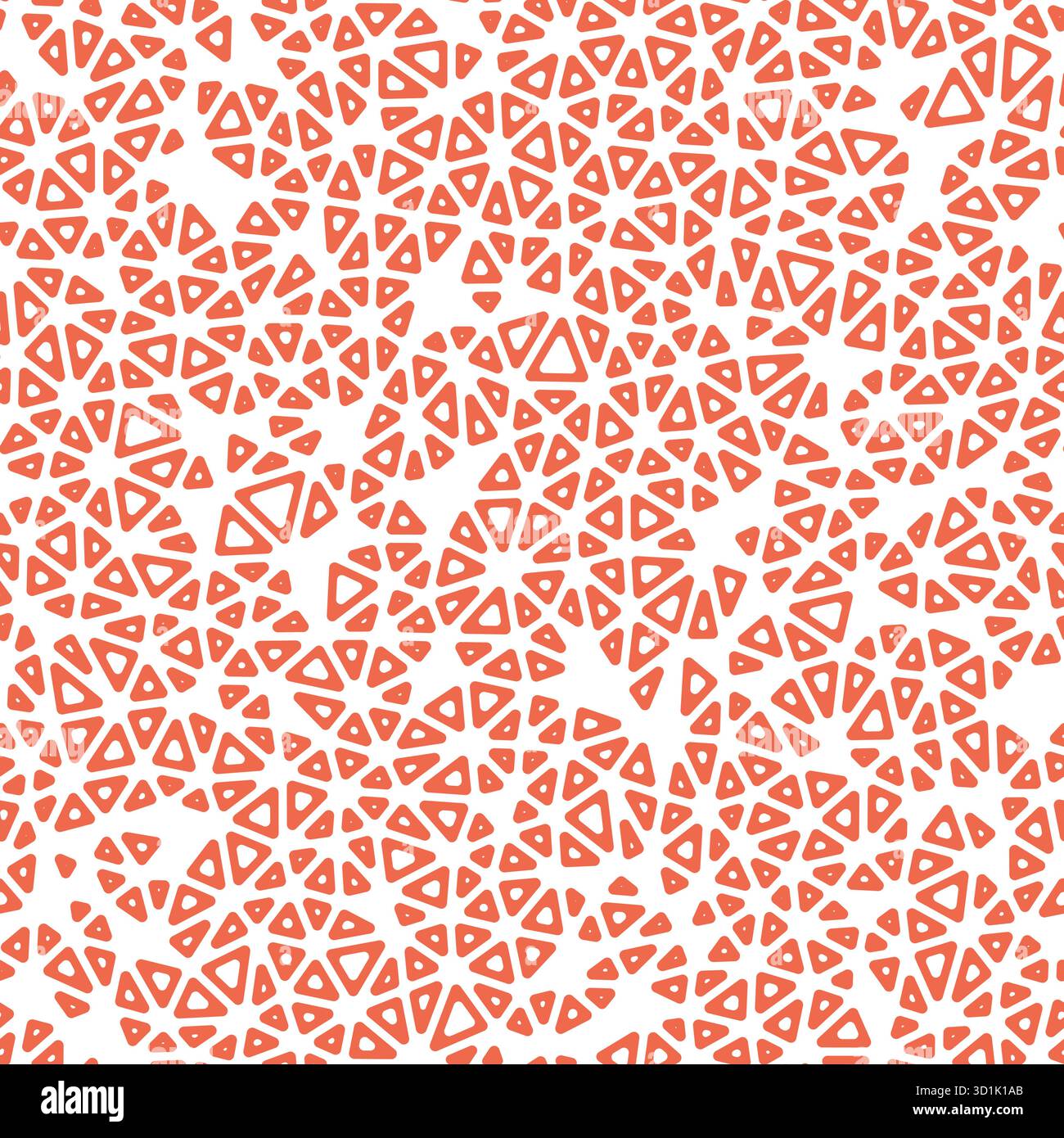 Geometric background. Tiny triangles size. Solid Color style. Rounded triangular cells outlined. Repeatable pattern. Coral Sunset Glow. Stock Vector