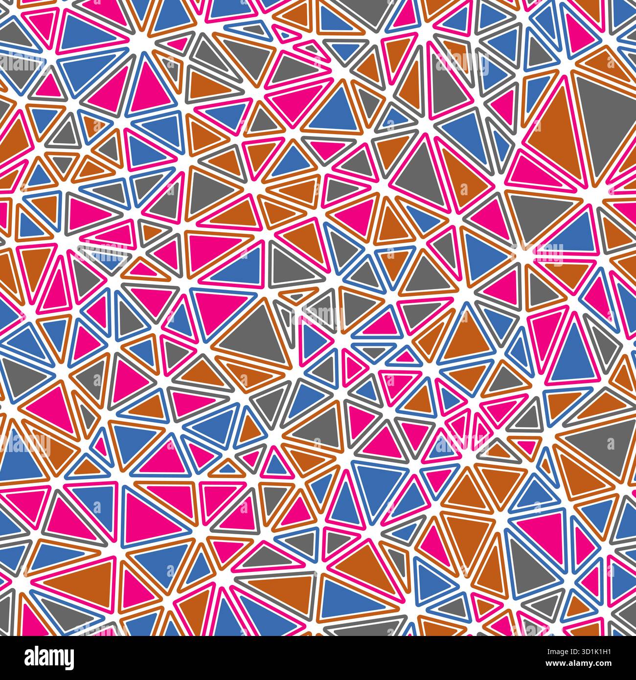 Triangulation geometric shapes background. Rounded solid shapes in frames. Compact triangles size. Multicolored style. Repeatable pattern. Stock Vector