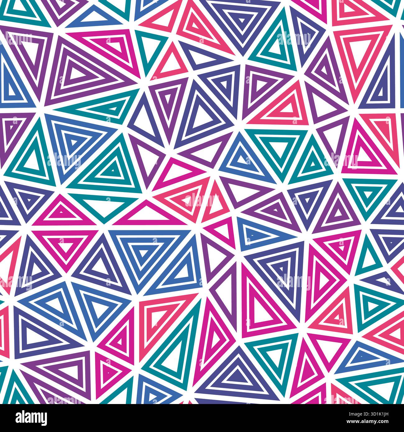 Minimalistic triangles background. Medium shape size. Multiple repeated inner triangles. Multiple colors style. Repeatable pattern. Stock Vector