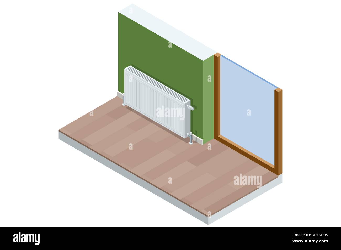 Heating Isometric Isometric room interior with wall radiator heater. Concept of indoor ...