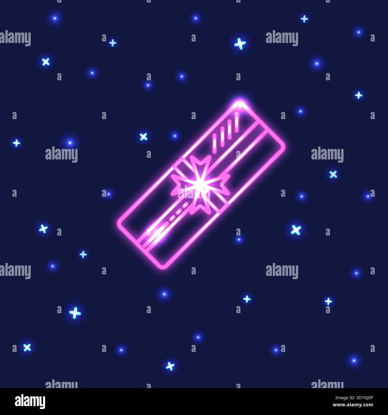 Neon rectangular gift box icon in line style. Shining present box with ...