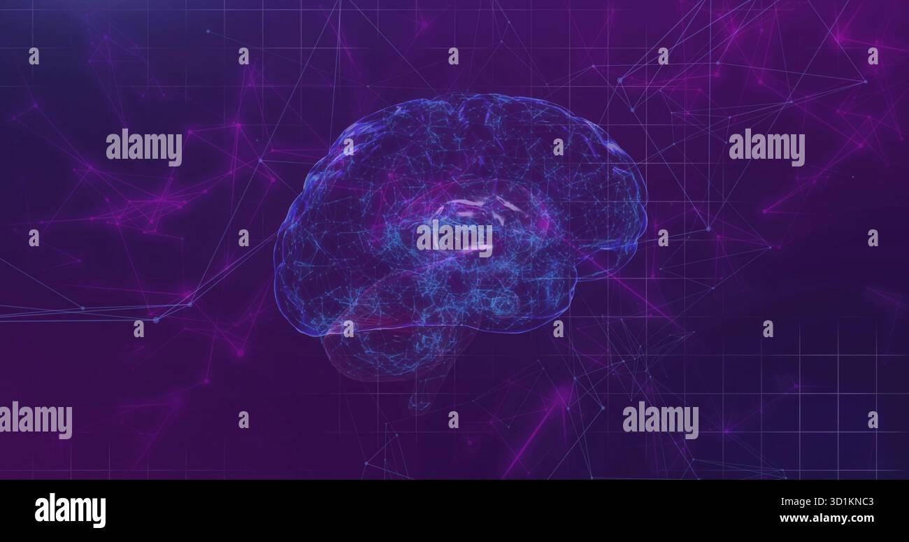 Floating holographic brain glowing in digital network, highlighting ...