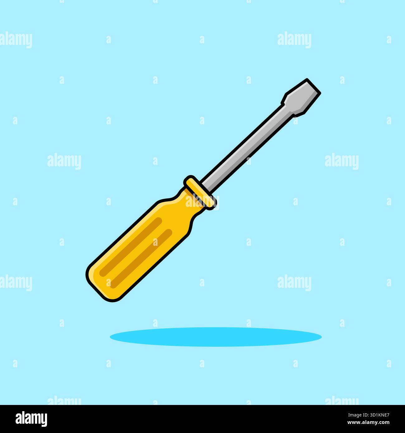 Yellow Handle Flathead Screwdriver Tool Vector Illustration Cartoon Design Stock Vector