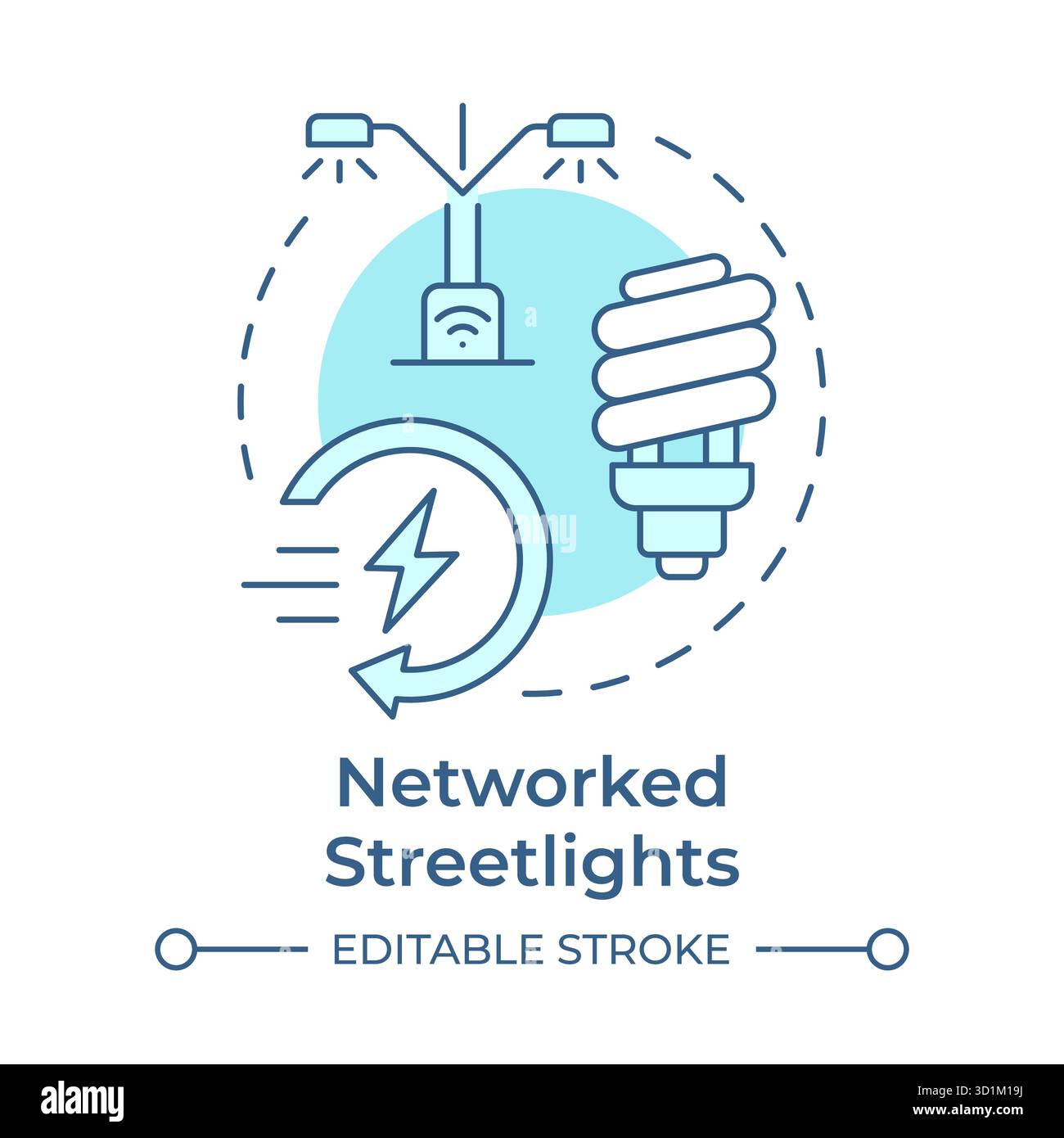 Networked streetlights soft blue concept icon Stock Vector