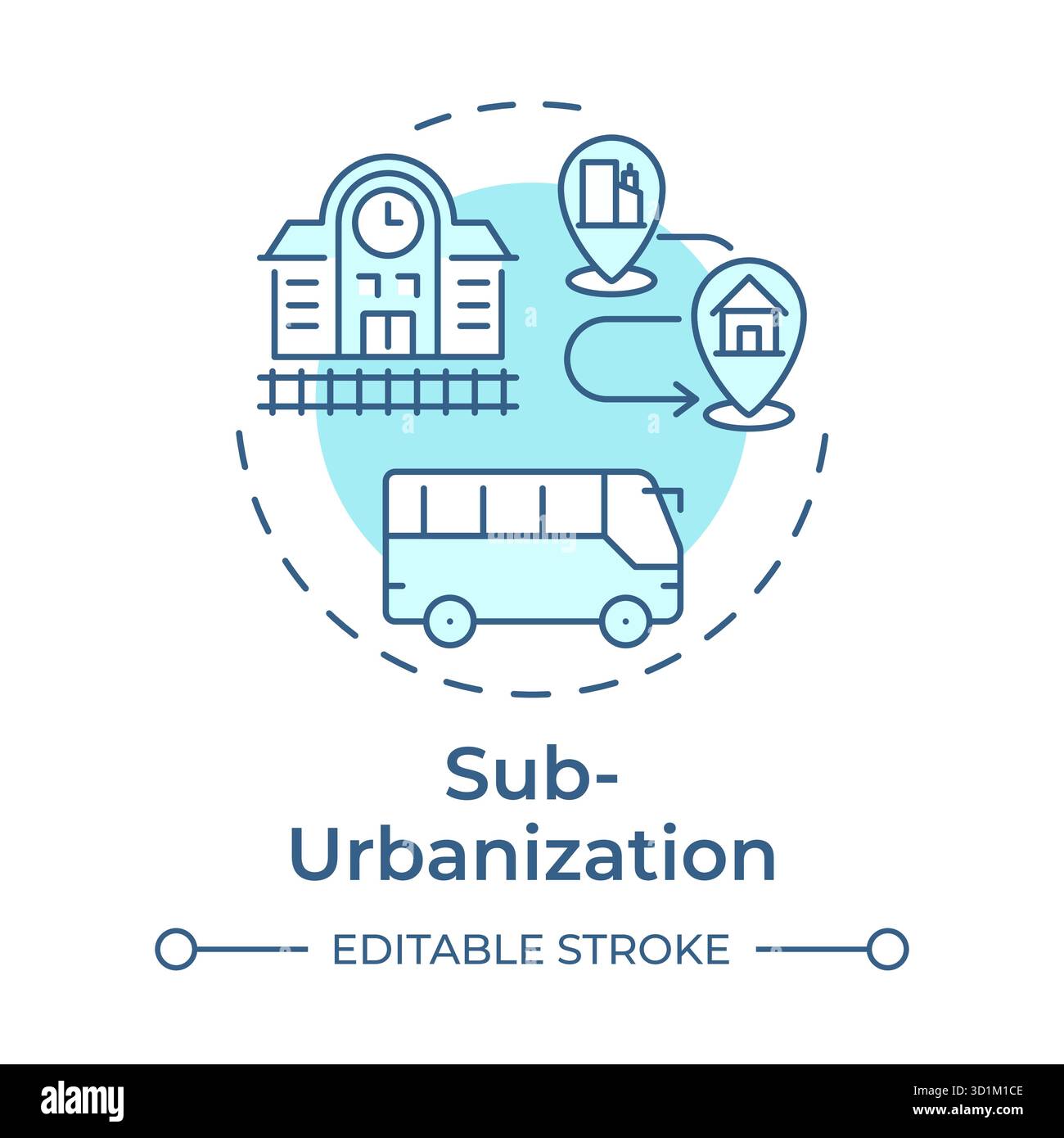 Suburbanization soft blue concept icon Stock Vector