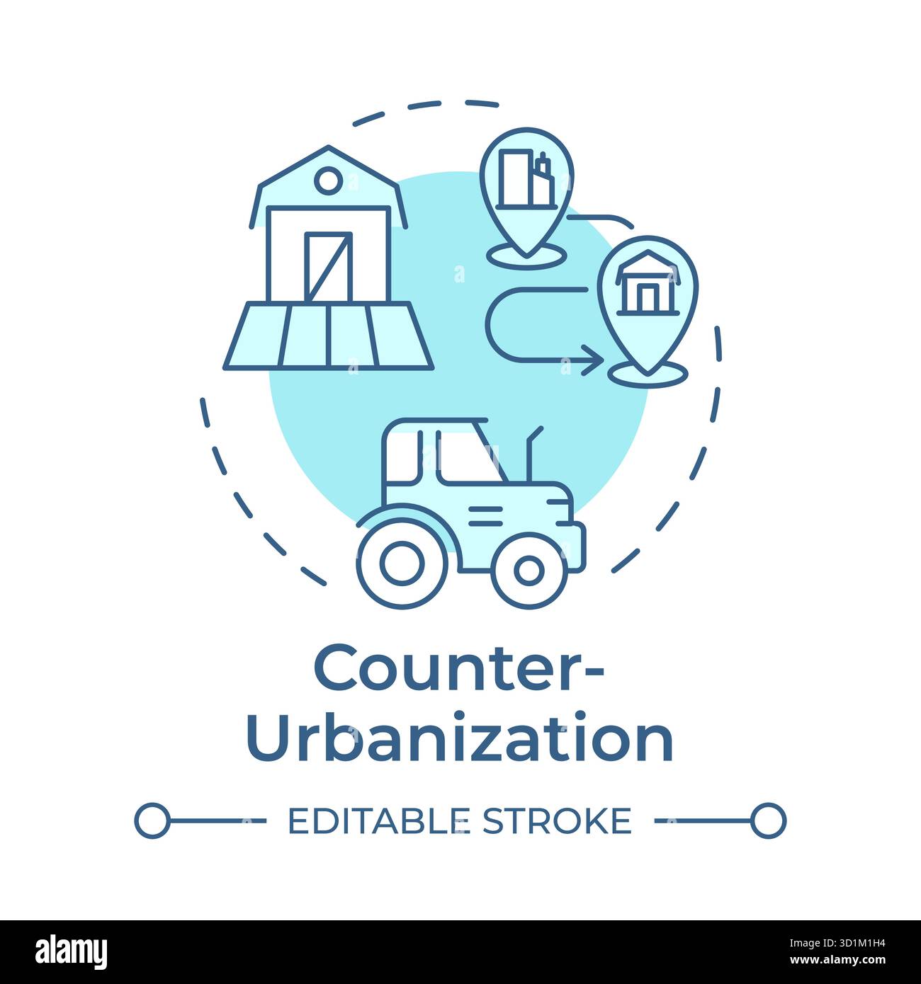 Counterurbanization soft blue concept icon Stock Vector