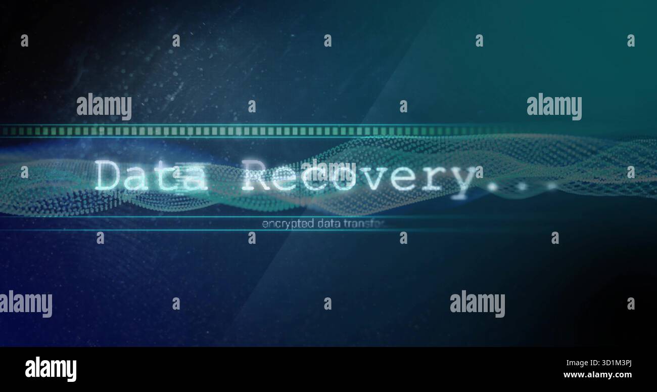 Presenting Data Recovery with encrypted data transfer on interface, progress-bar and dotted wave Stock Photo