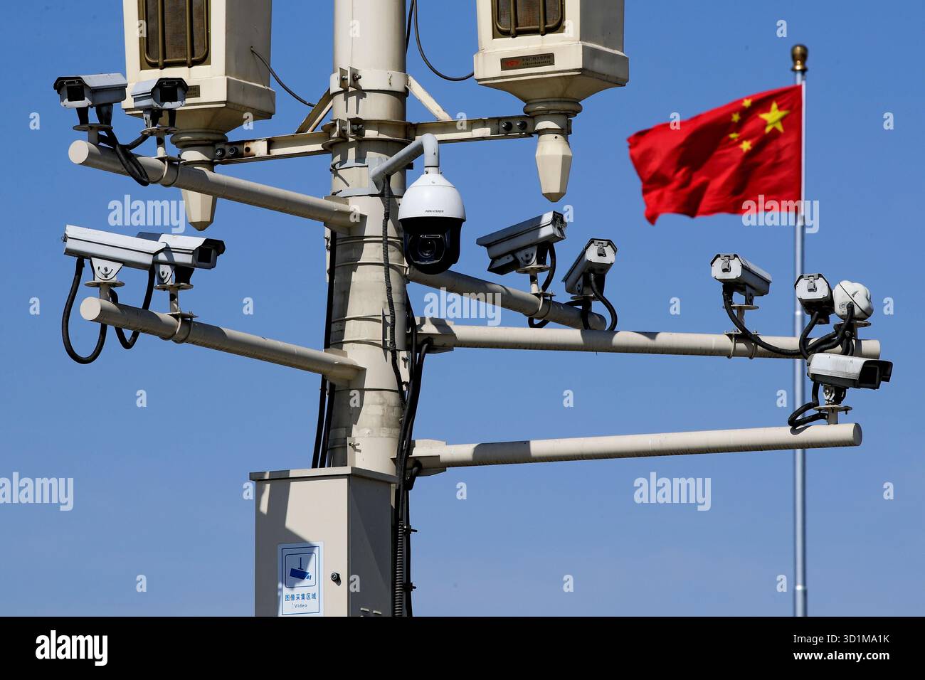 FILE - A Chinese national flag flutters near surveillance cameras ...
