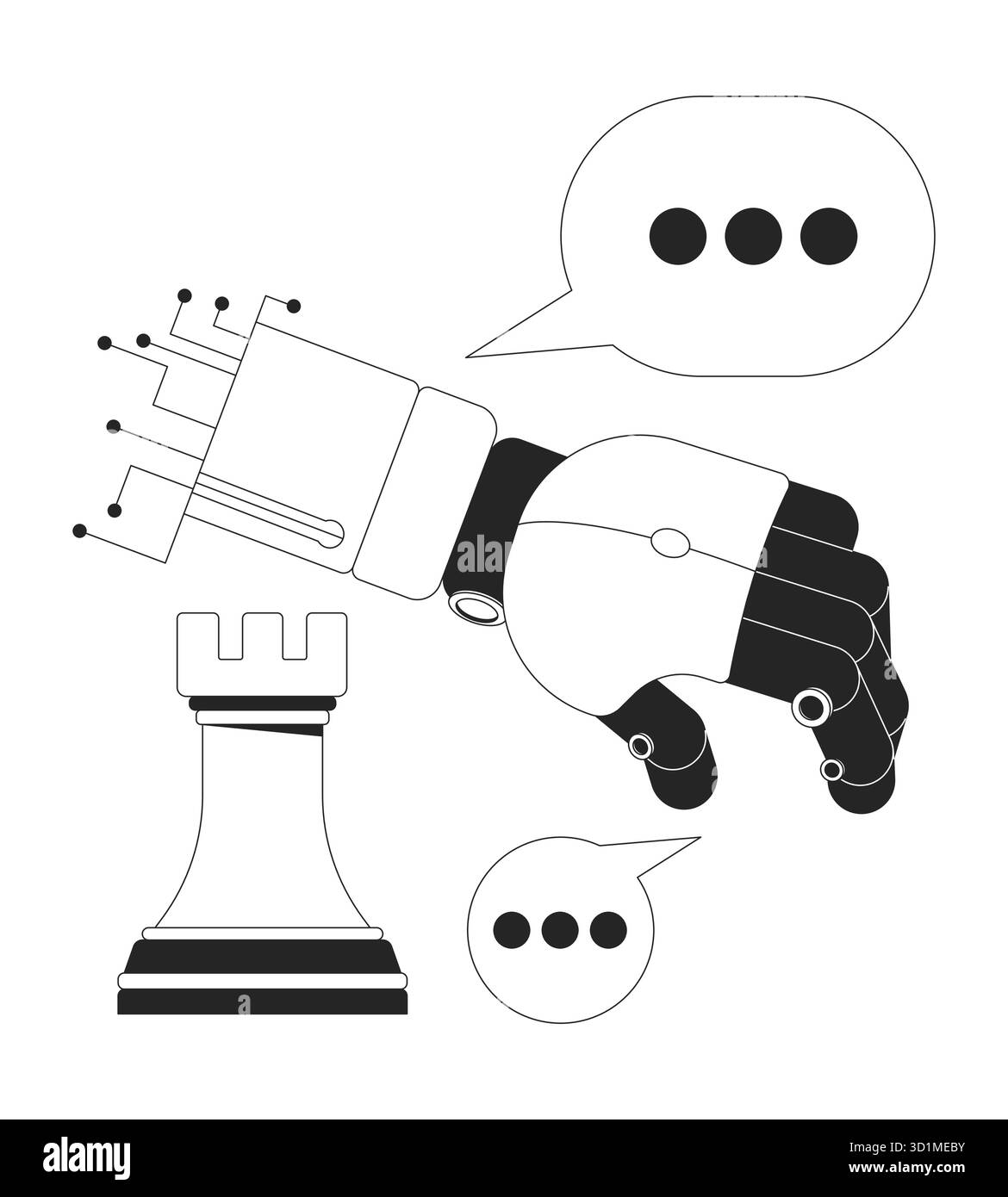 Robot chess strategy communication 2D line objects set Stock Vector