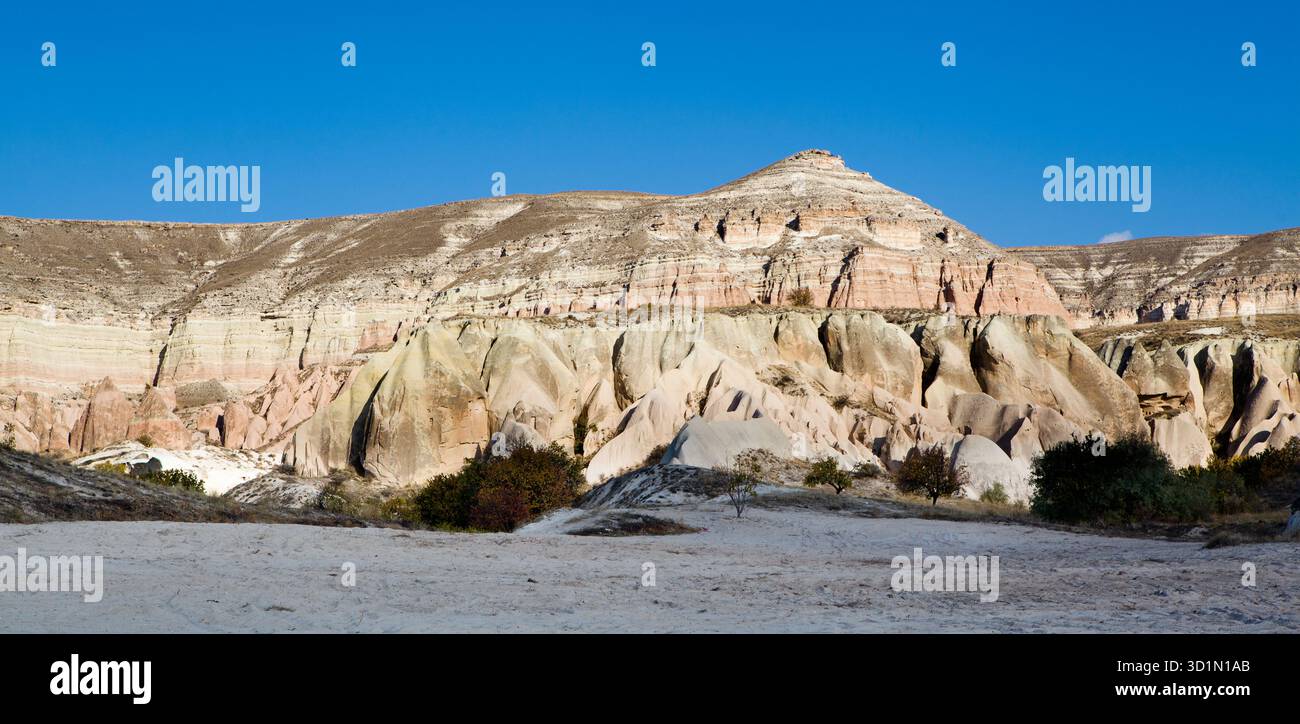 Panorama of strange rock formations in Cappadocia Stock Photo