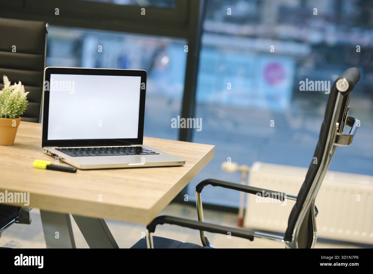 Computer On Top Close up Laptop Computer on Top of Office Table of a Businessman with ...