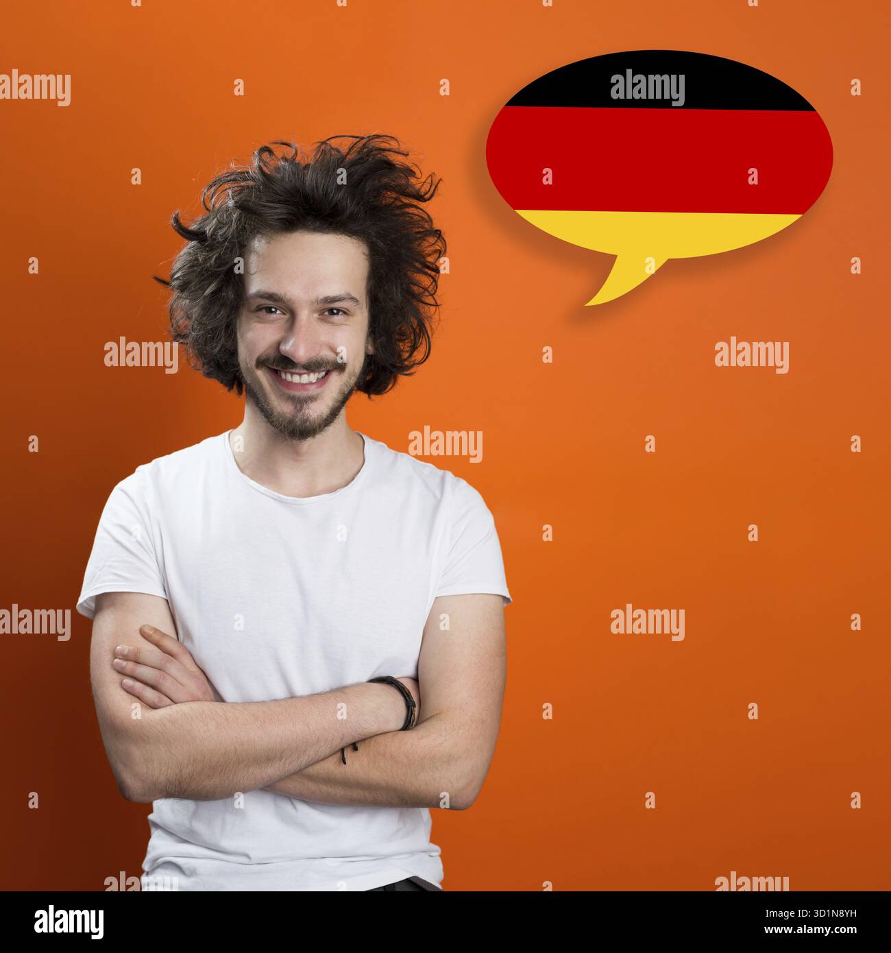 Man learn speaking german in bubble Stock Photo