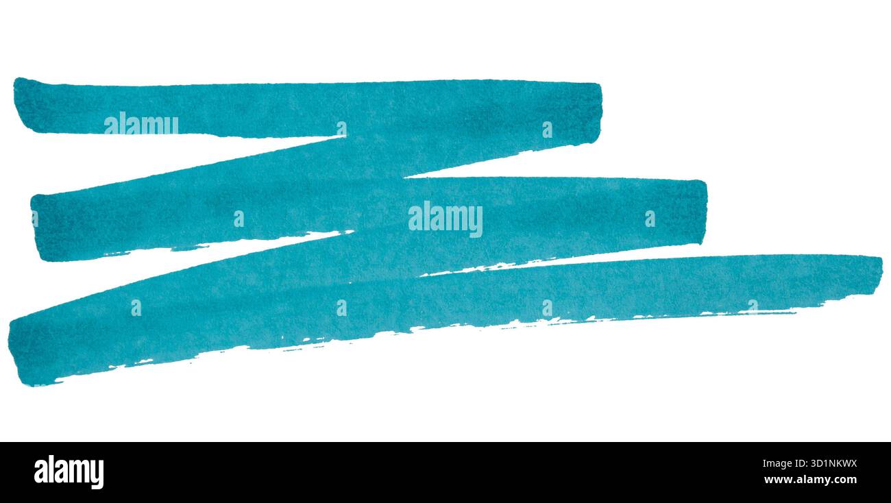 Blue marker zigzag brush strokes isolated on white background Stock Photo