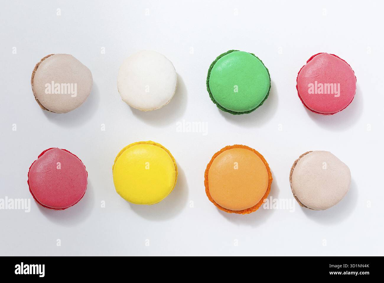 French colorful macarons on white background Stock Photo