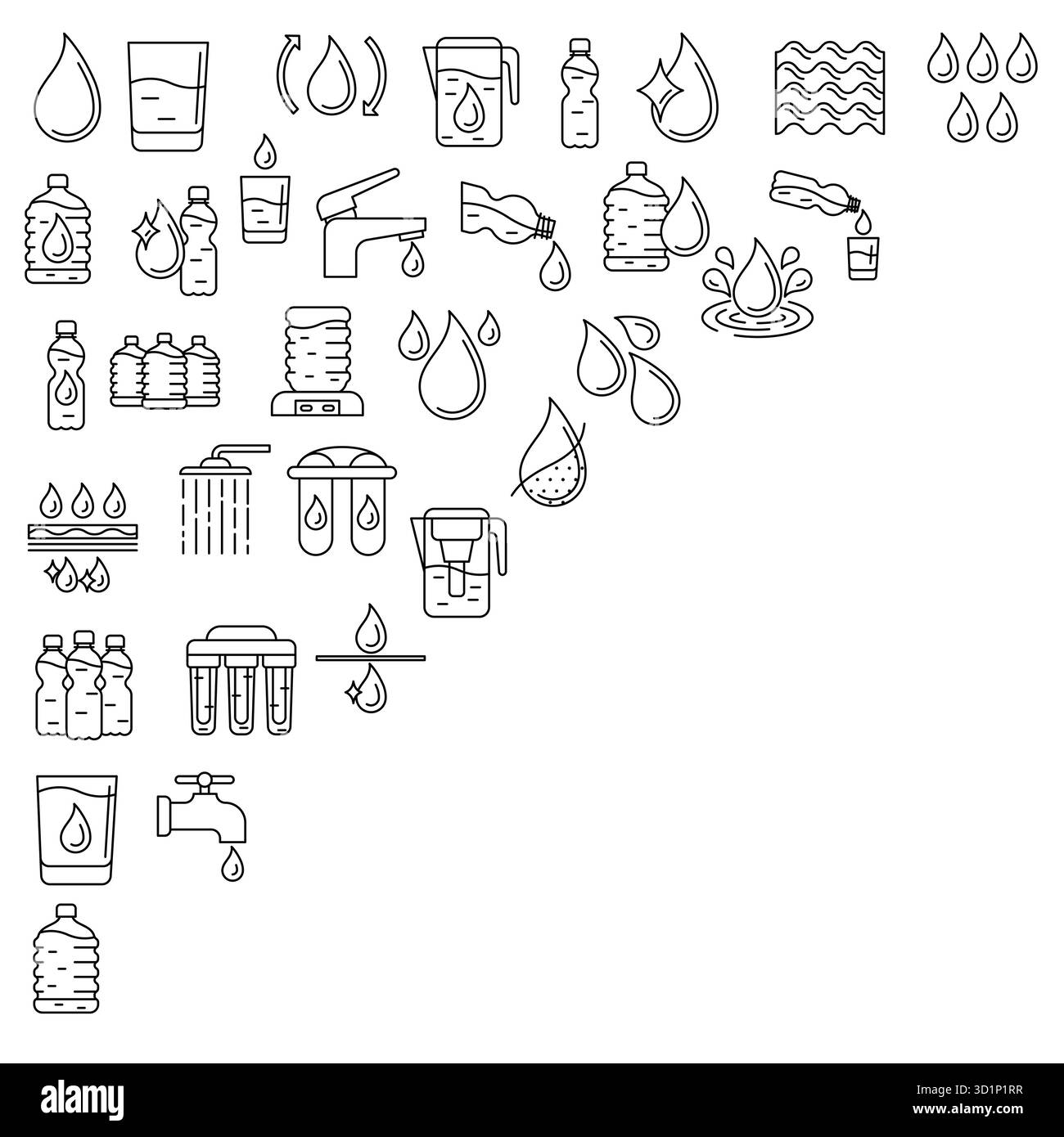 Water linear icons background. Aqua or liquid thin line illustration ...