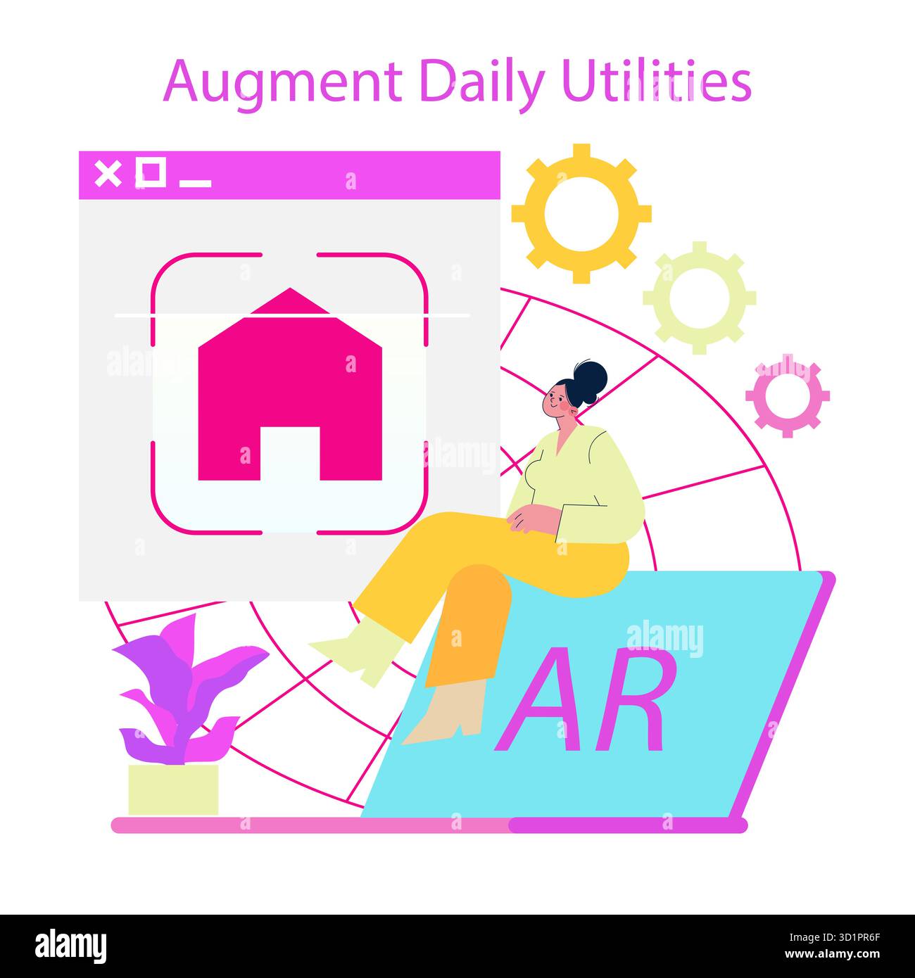 Vector illustration of a person engaging with augmented reality to ...