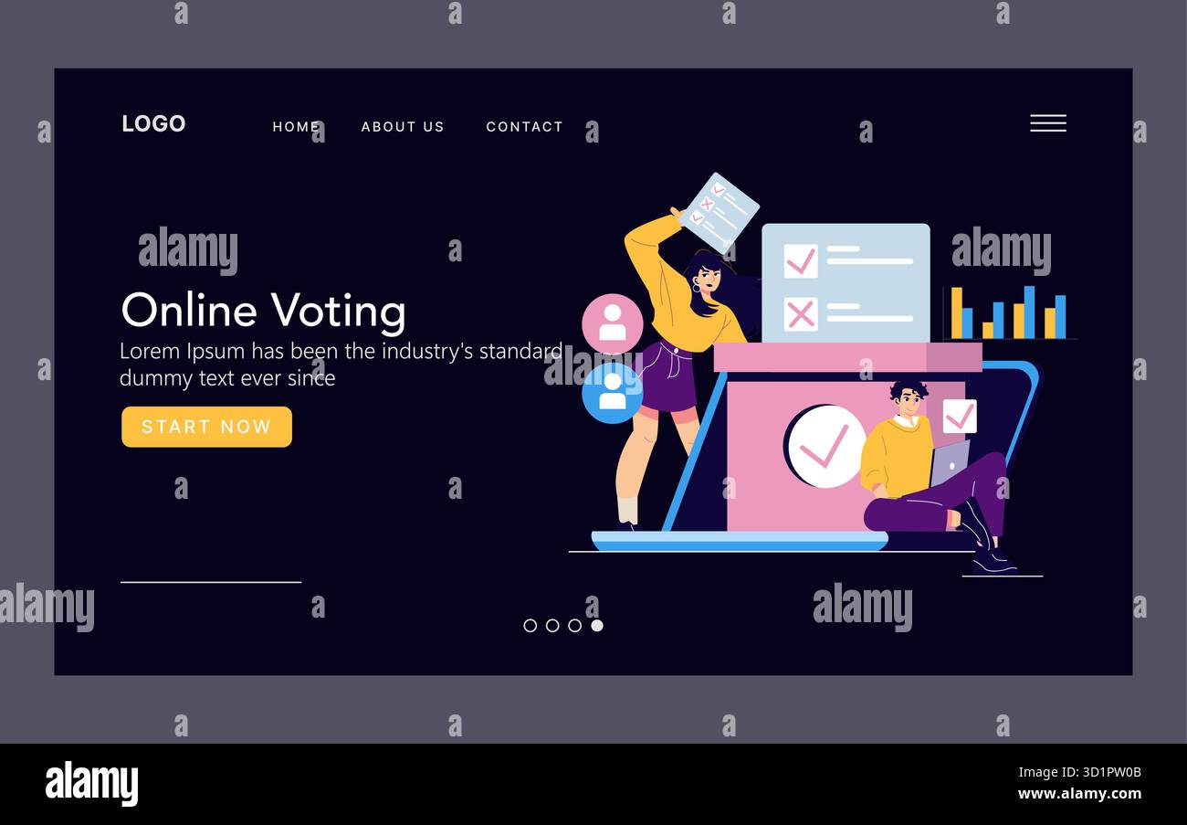 Vector illustration depicting an online voting concept with two ...
