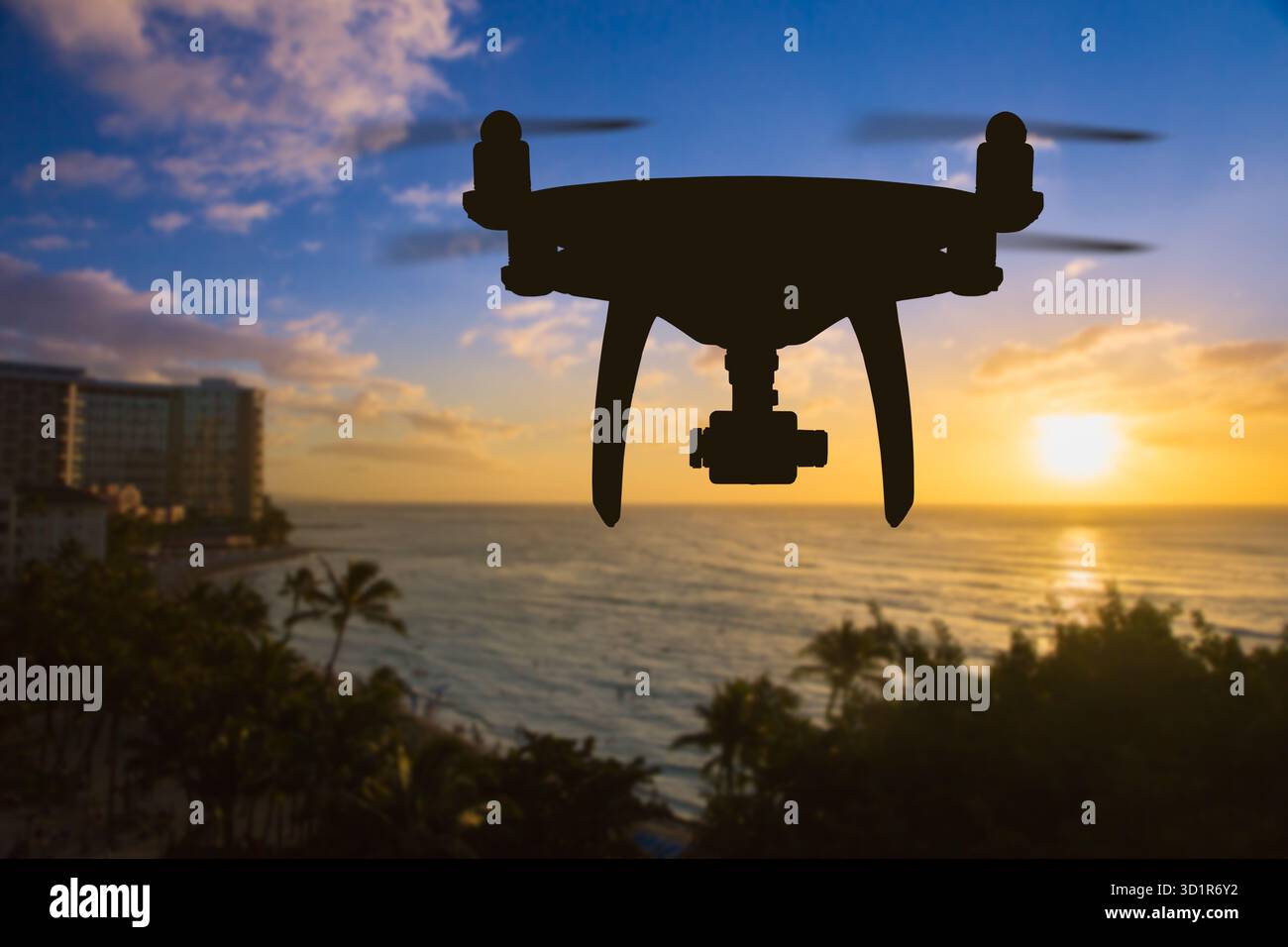Drone Flying Above Waikiki Beach In Hawaii Stock Photo Alamy