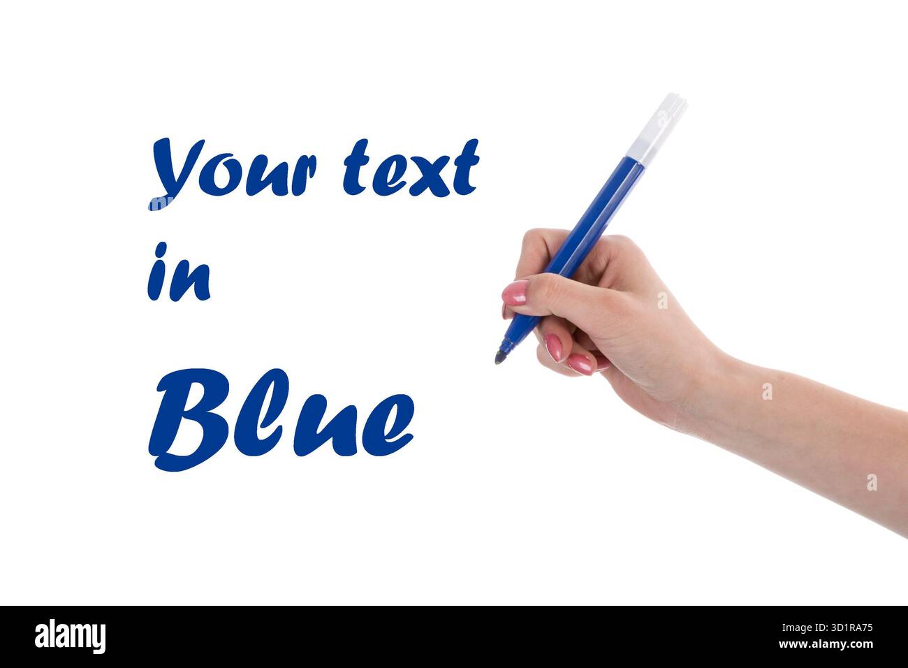 Hand writing with blue pencil isolated on white background Stock Photo ...