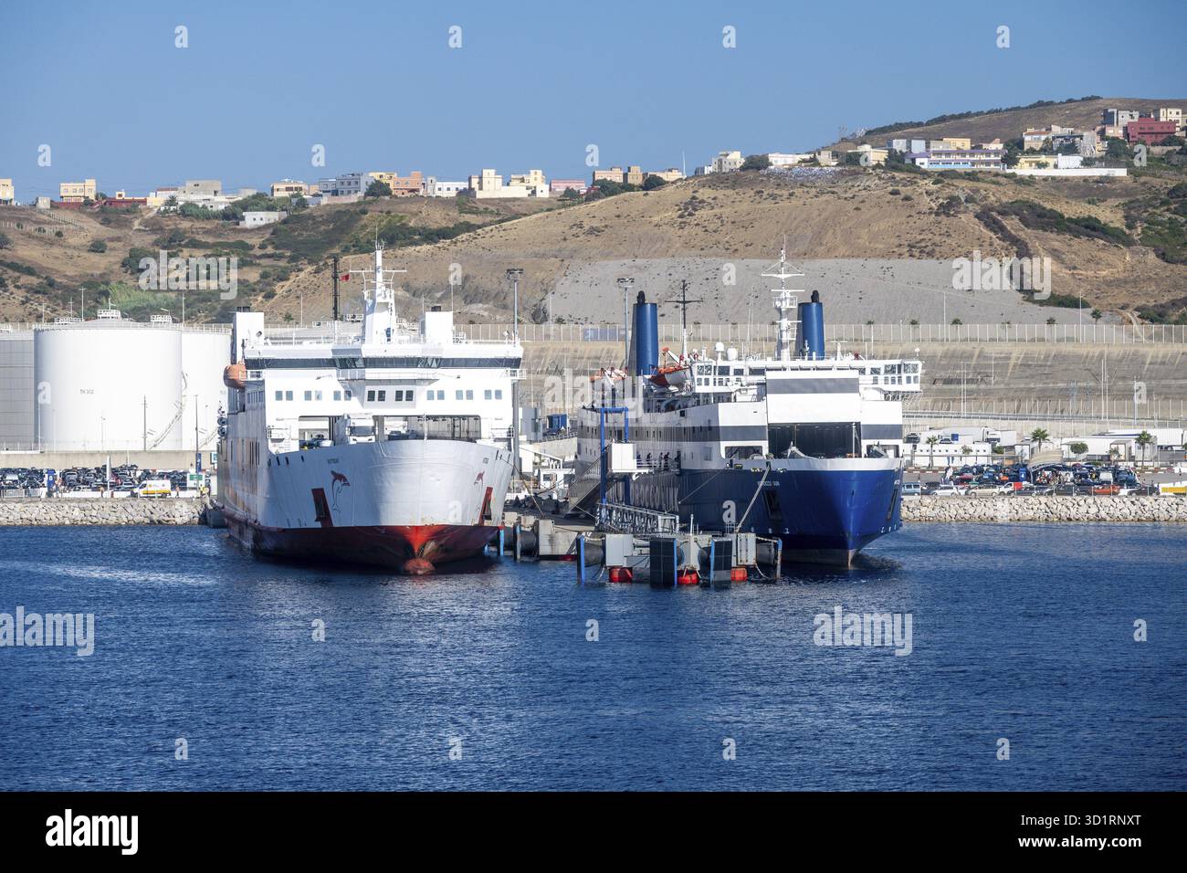Tanger Med, Fahs-Anjra - Morocco - 08-22-2024: Two large ferries docked ...