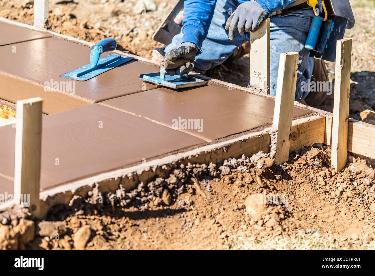 Using A Groover Construction Worker Using Hand Groover On Wet Cement Forming Coping ...