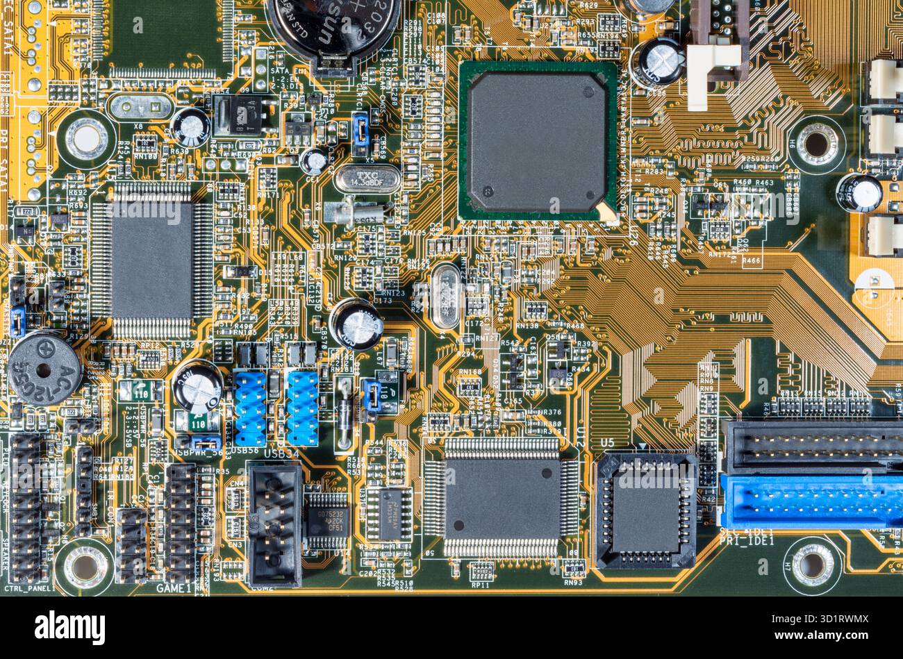 Computer Chip Panel Electronic circuit and chips details at computer mainboard Stock Photo ...