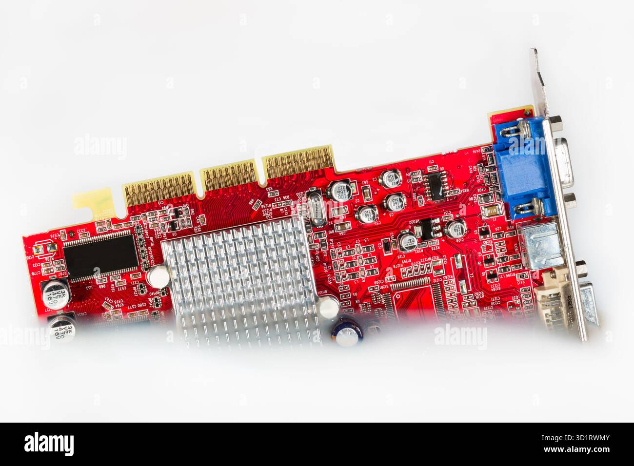 Video card computer sinking in white colored water Stock Photo