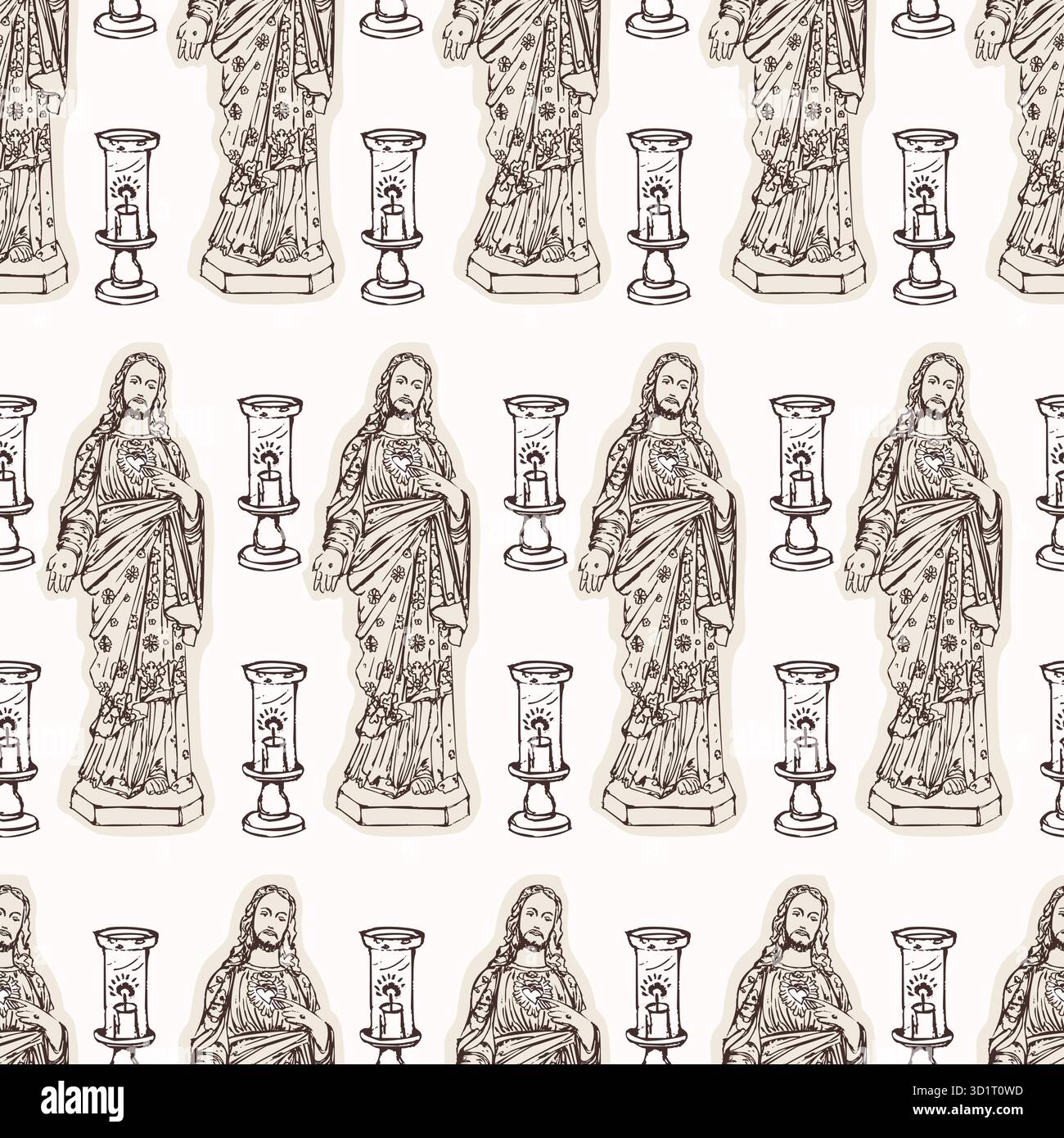Jesus Christ sacred heart seamless vector pattern. Religious Jeshua ...