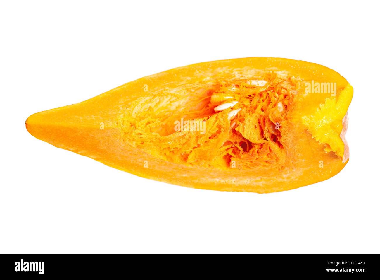 Piece of ripe orange pumpkin and seeds isolated on white Stock Photo