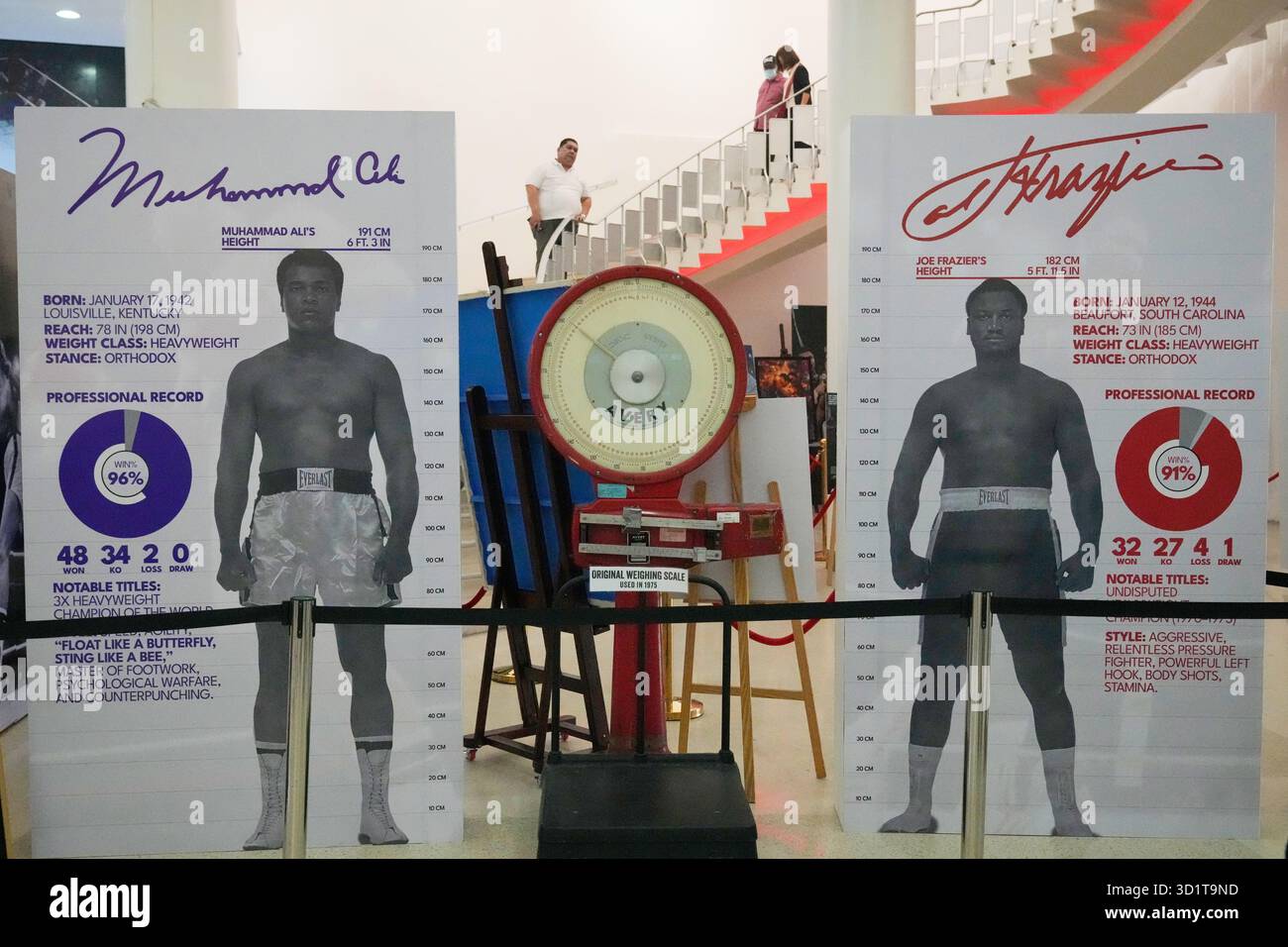 Portraits of Muhammad Ali, left, and Joe Frazier are displayed beside a ...