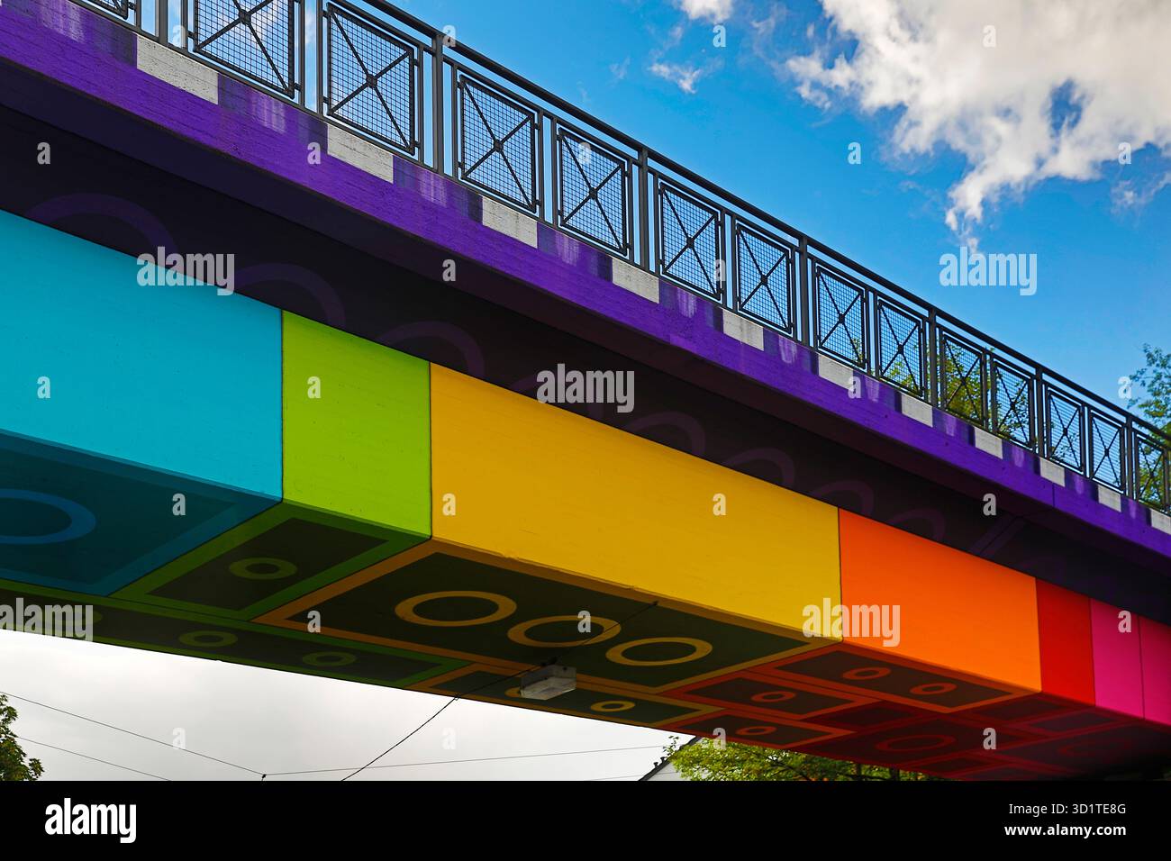 Lego Bridge 2.0, designed by street artist Martin Heuwold, Wuppertal, Germany, Europe Stock Photo