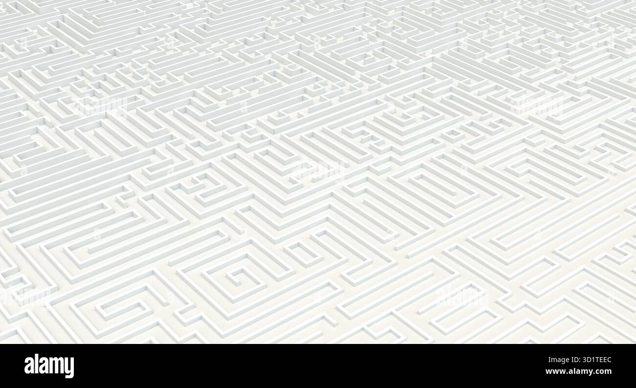 White maze abstract background representing problem solving 3d Stock Photo