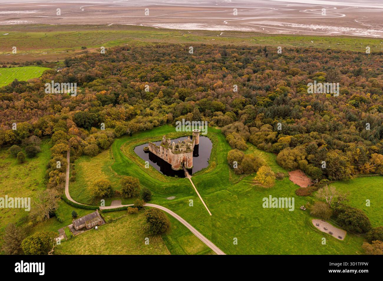 Moated Caerlaverock Castle ruins in Dumfries & Galloway, Scotland, UK Stock Photo