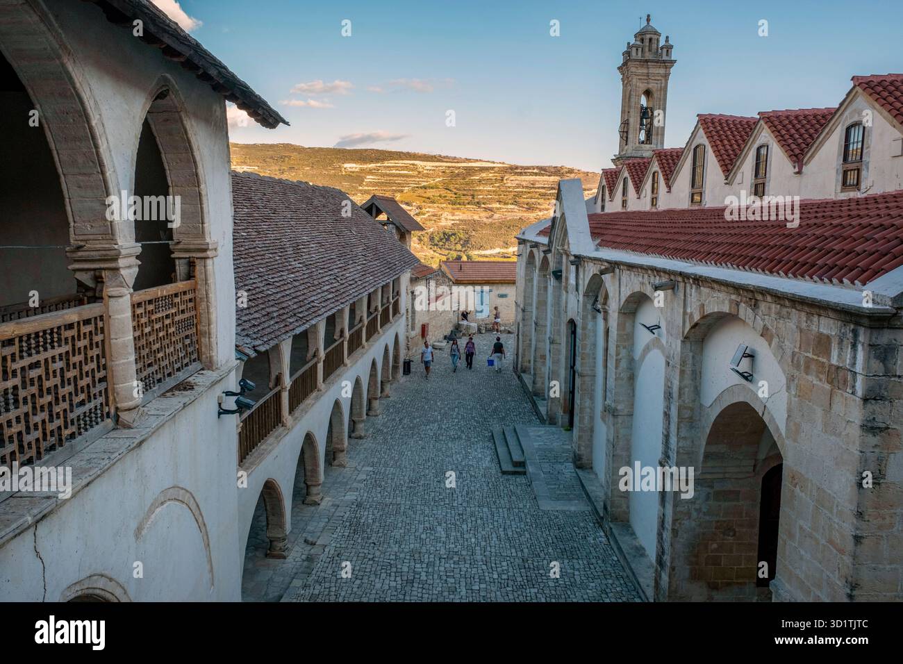 Courtyard of the Timios Stavros Monastery, Omodos, Limassol region, Cyprus. Stock Photo