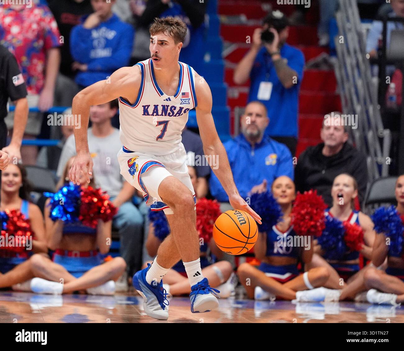 Kansas guard Kohl Rosario drives during the second half of an ...